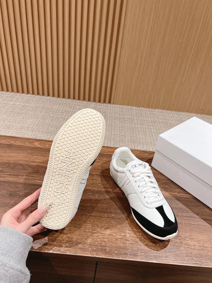 CELINE Triomphe Trainer Sneakers, White & Black