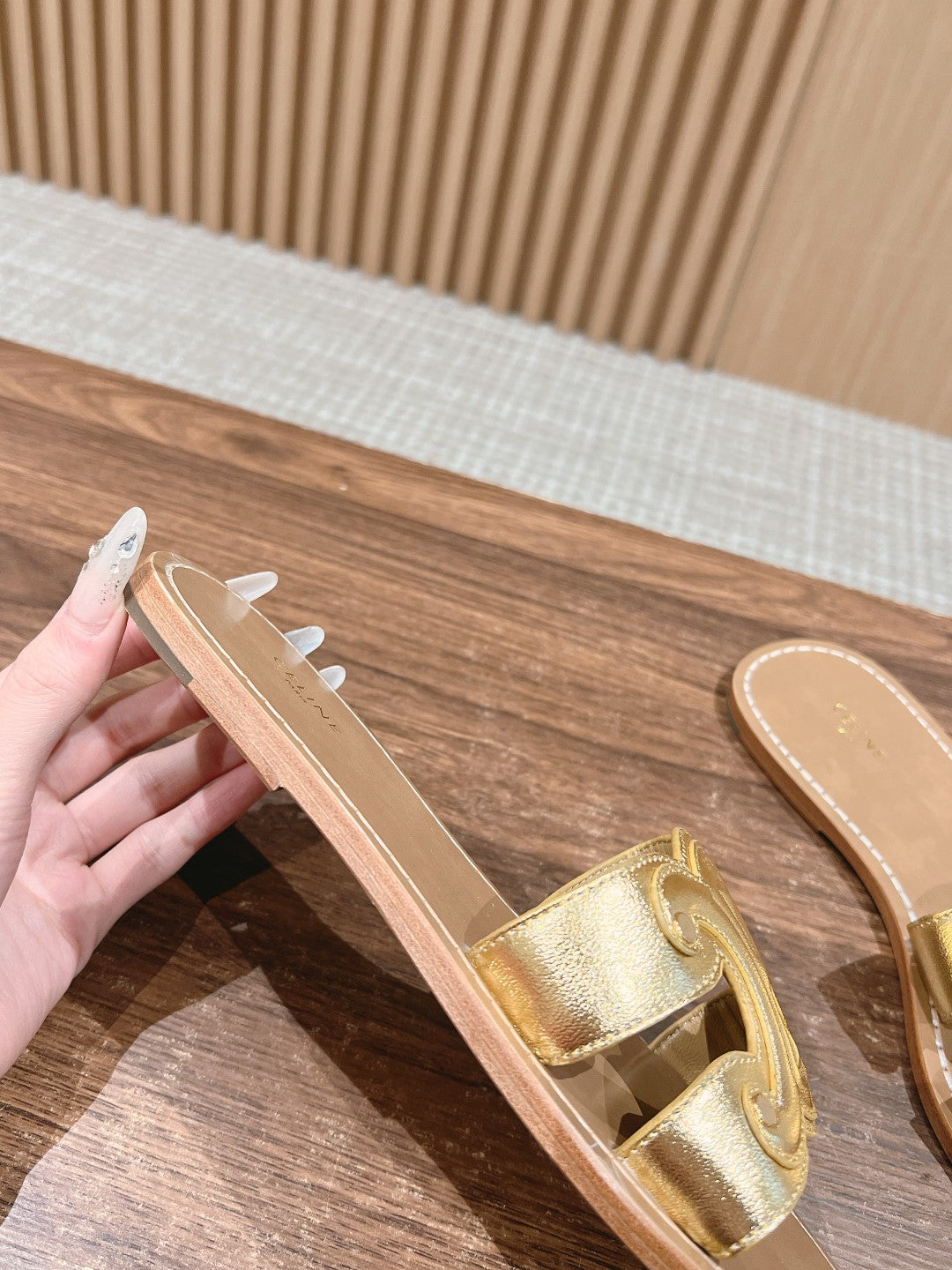 CELINE Triomphe Full-Leather Slides, Gold