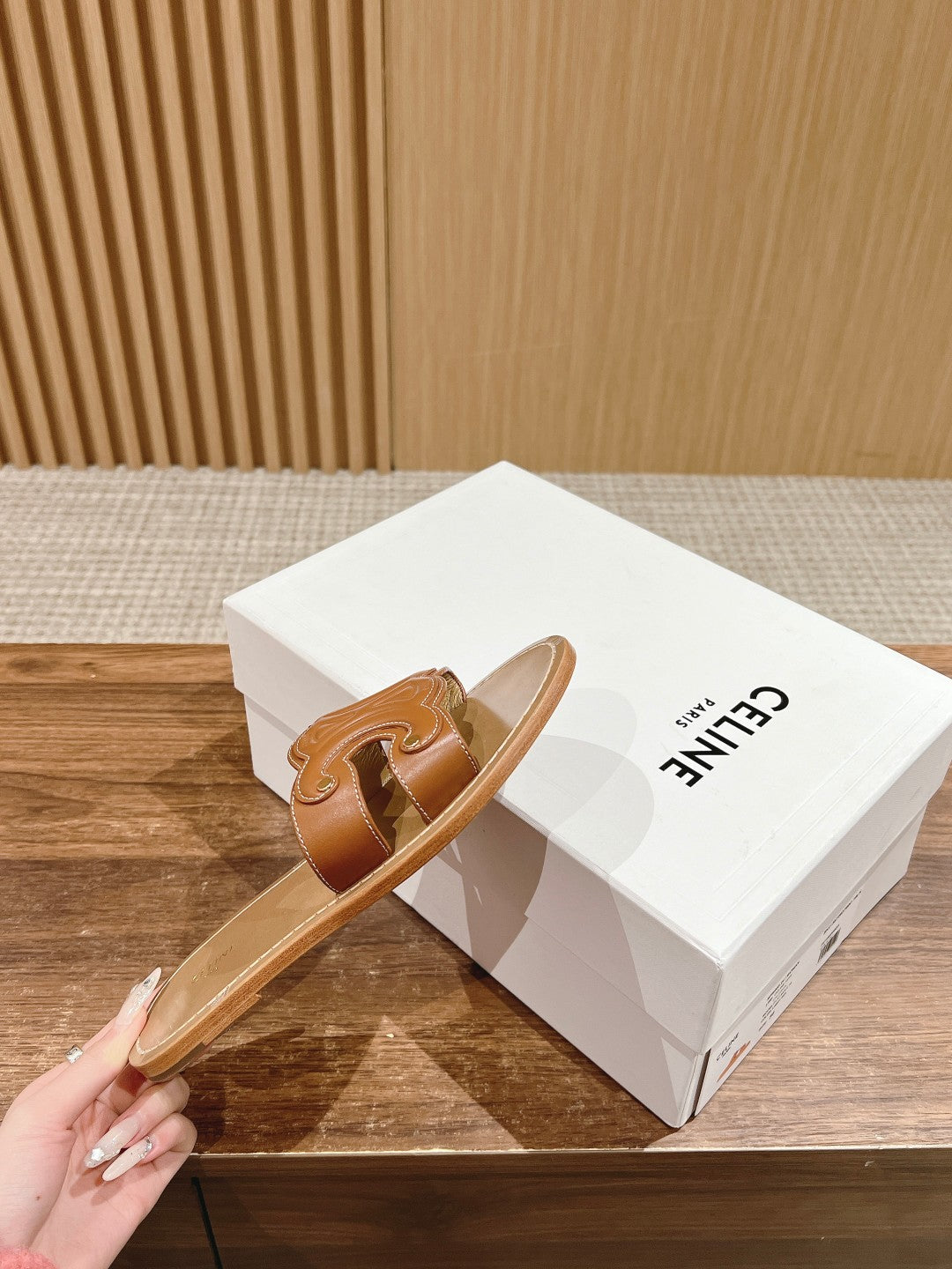 CELINE Triomphe Full-Leather Slides, Brown