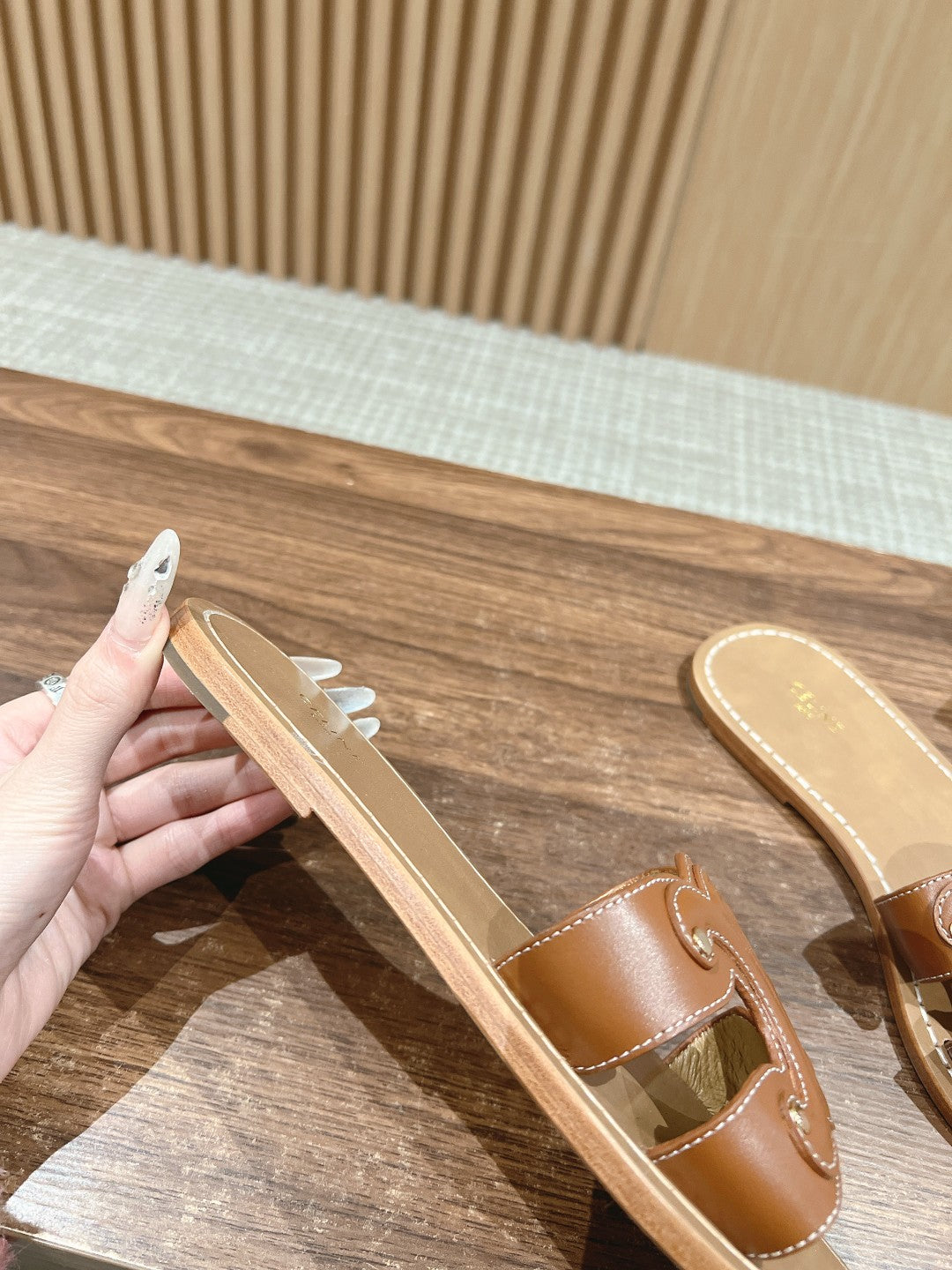 CELINE Triomphe Full-Leather Slides, Brown