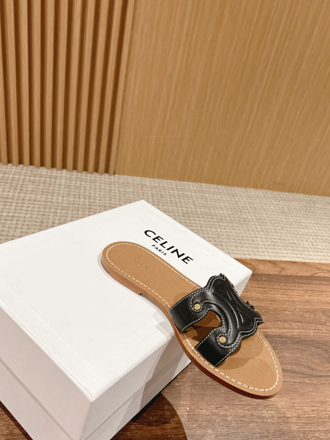 CELINE Triomphe Full-Leather Slides, Black