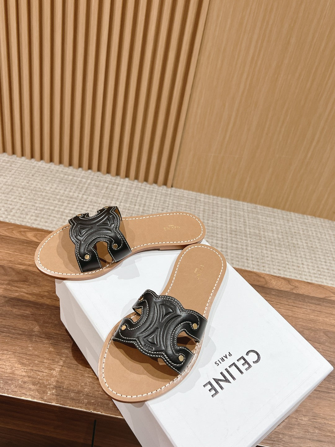CELINE Triomphe Full-Leather Slides, Black