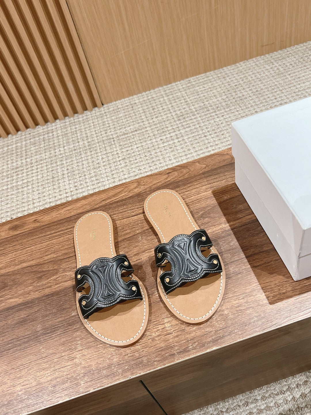 CELINE Triomphe Full-Leather Slides, Black