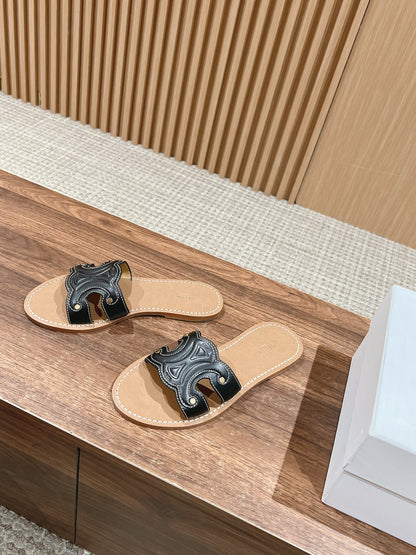 CELINE Triomphe Full-Leather Slides, Black