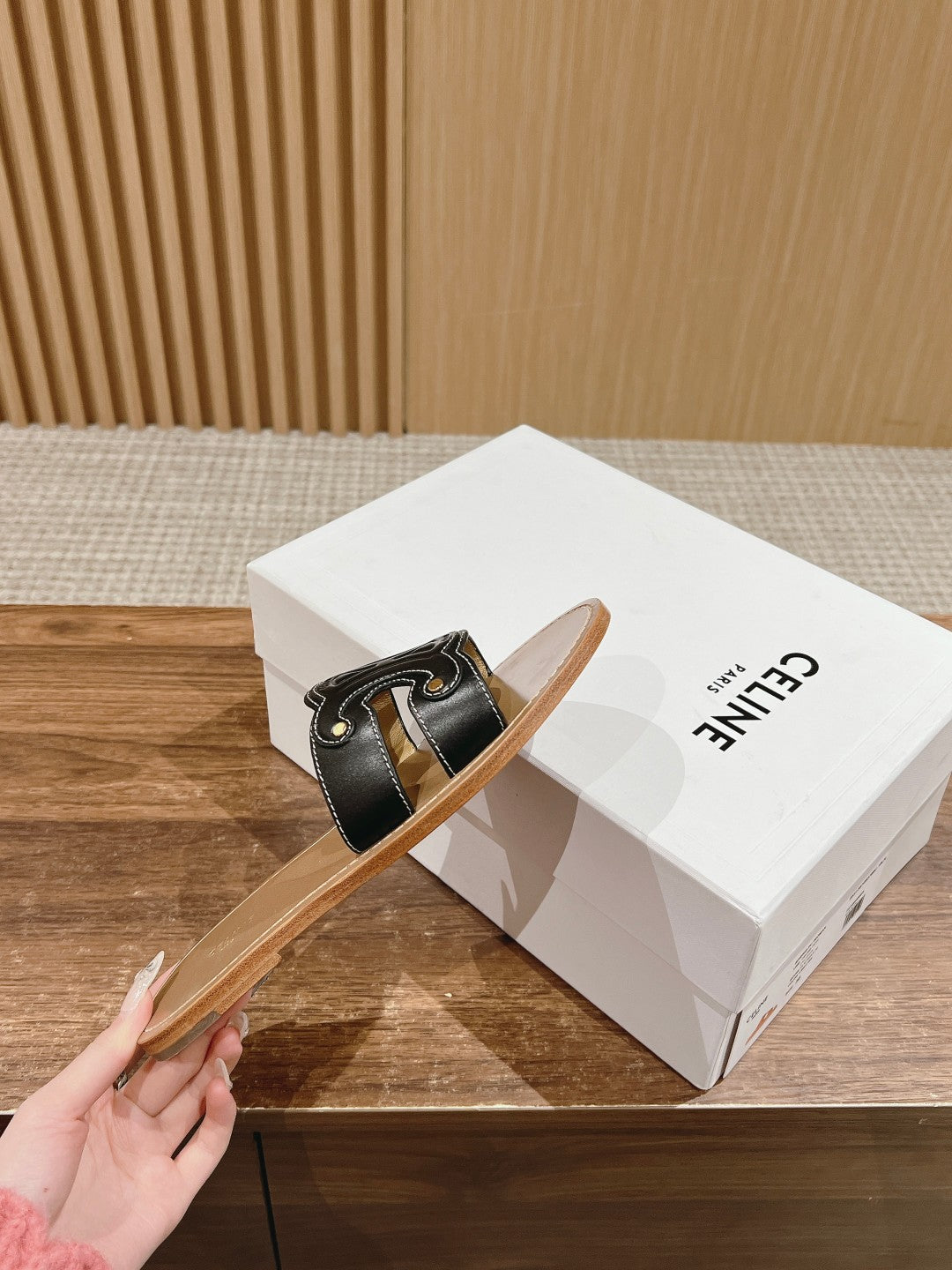 CELINE Triomphe Full-Leather Slides, Black