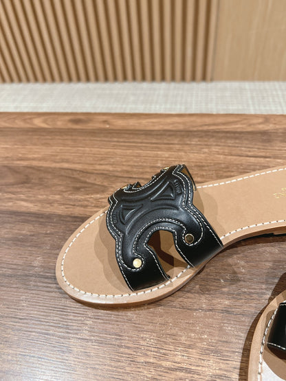 CELINE Triomphe Full-Leather Slides, Black