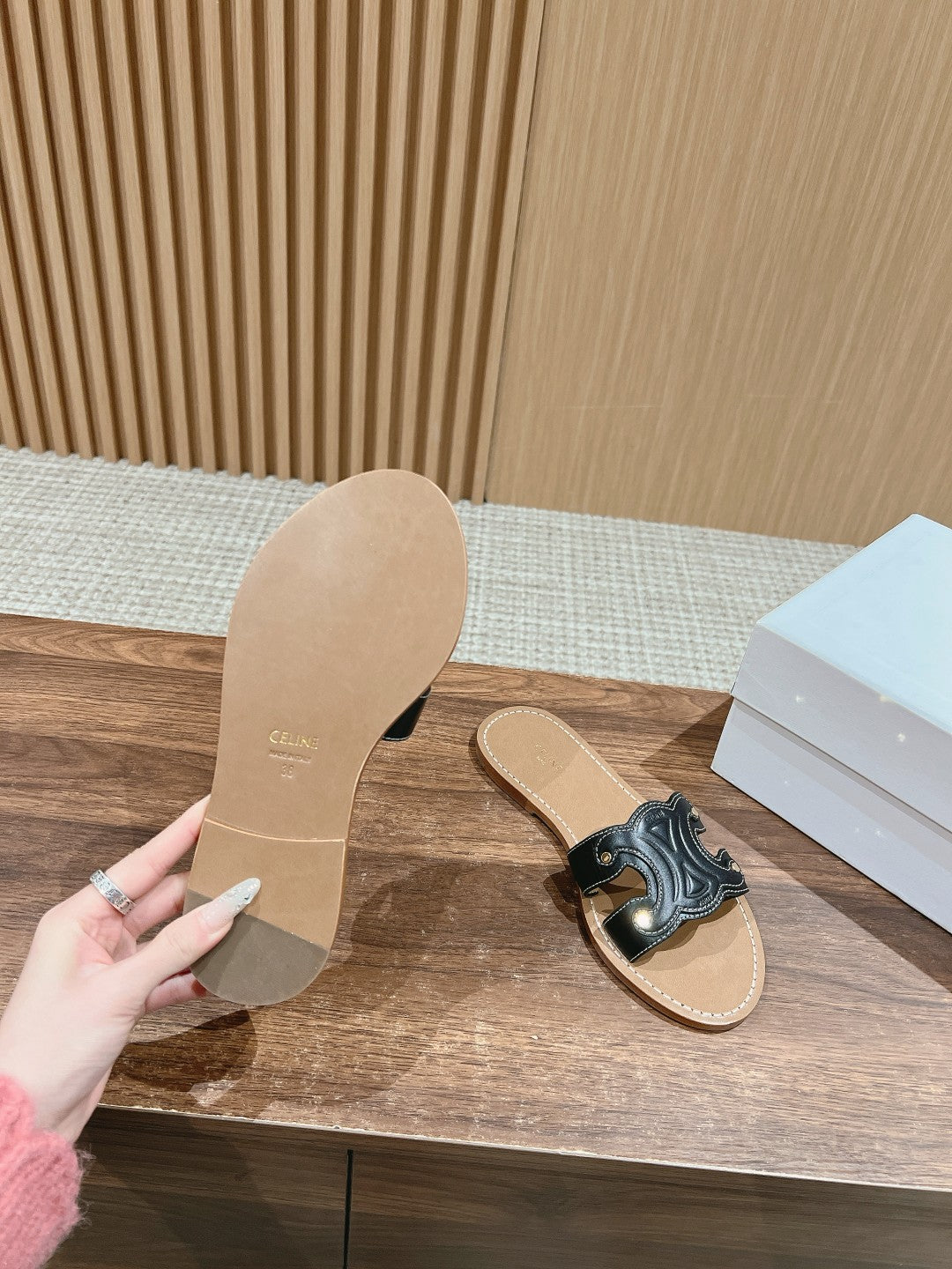 CELINE Triomphe Full-Leather Slides, Black