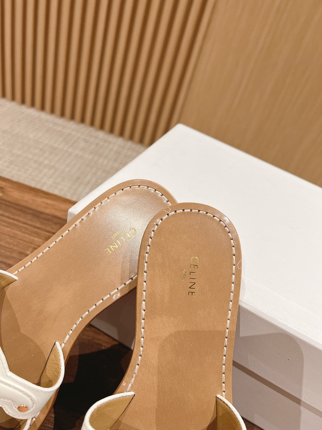 CELINE Triomphe Full-Leather Slides, White