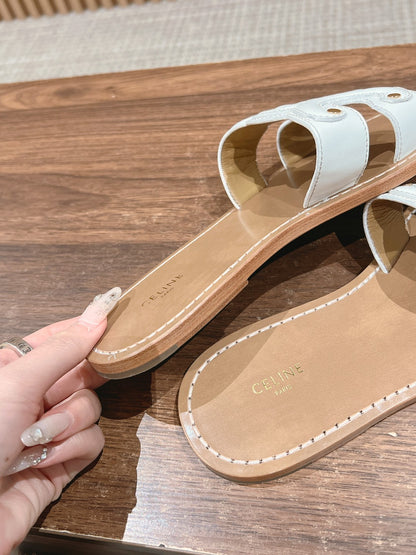 CELINE Triomphe Full-Leather Slides, White