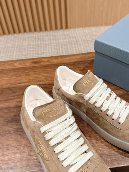 Prada New White Sneakers, Suede Beige