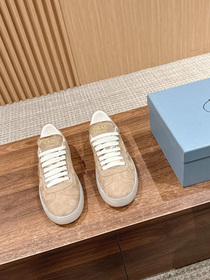 Prada New White Sneakers, Suede Beige