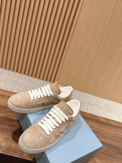 Prada New White Sneakers, Suede Beige