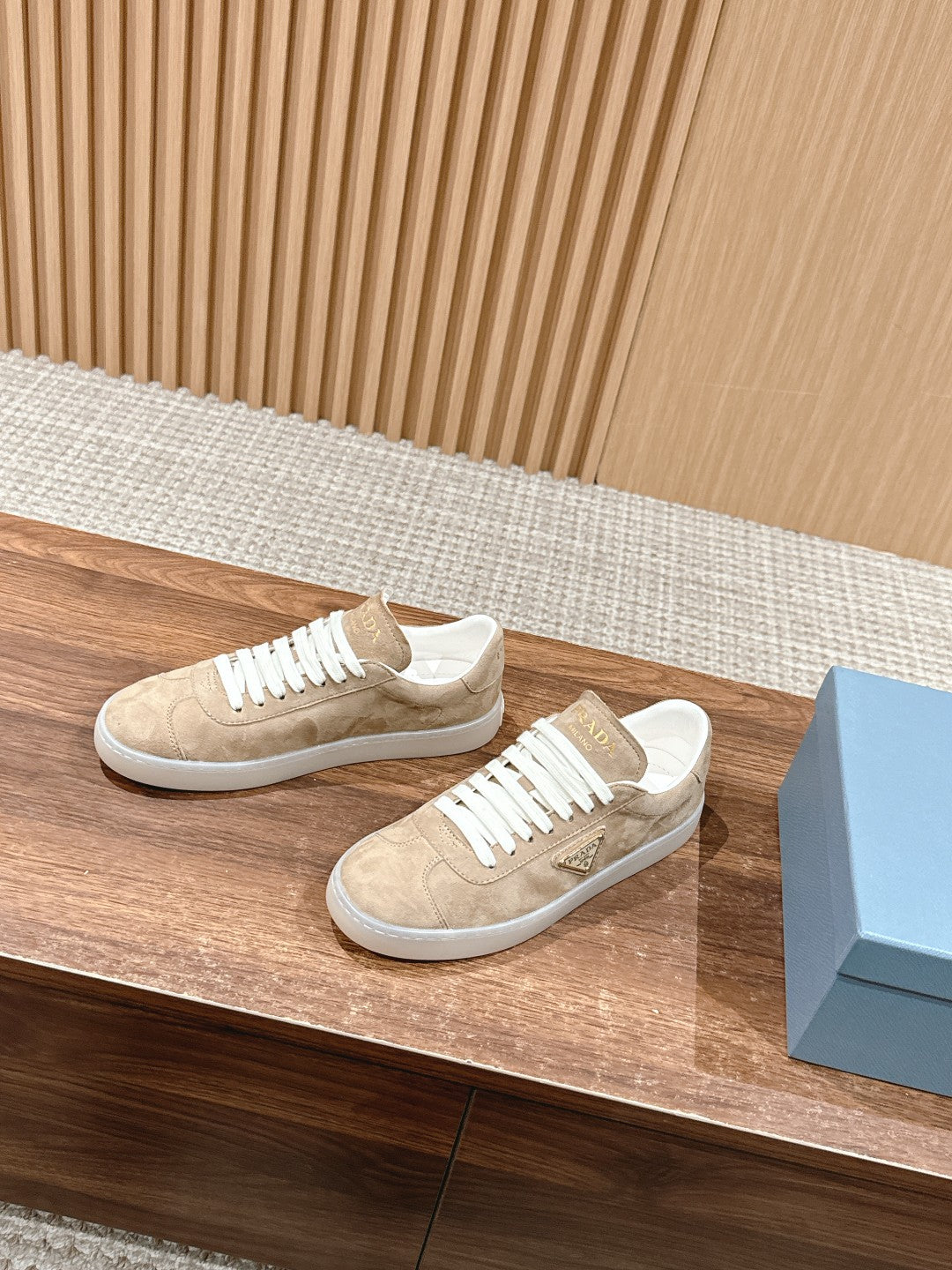 Prada New White Sneakers, Suede Beige