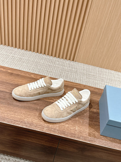 Prada New White Sneakers, Suede Beige