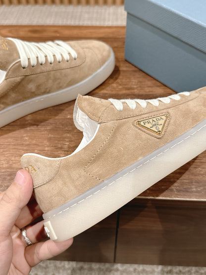 Prada New White Sneakers, Suede Beige