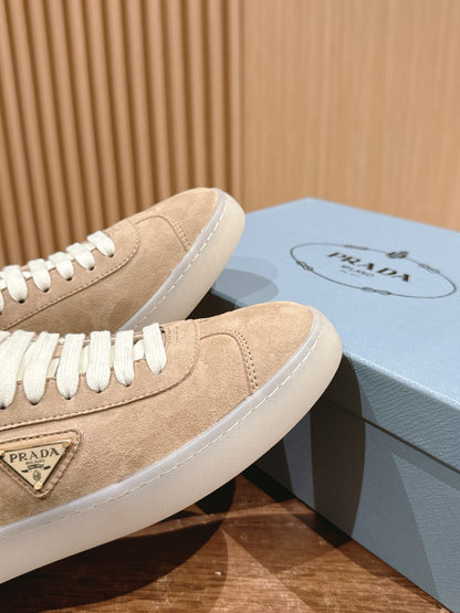 Prada New White Sneakers, Suede Beige