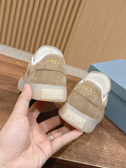 Prada New White Sneakers, Suede Beige