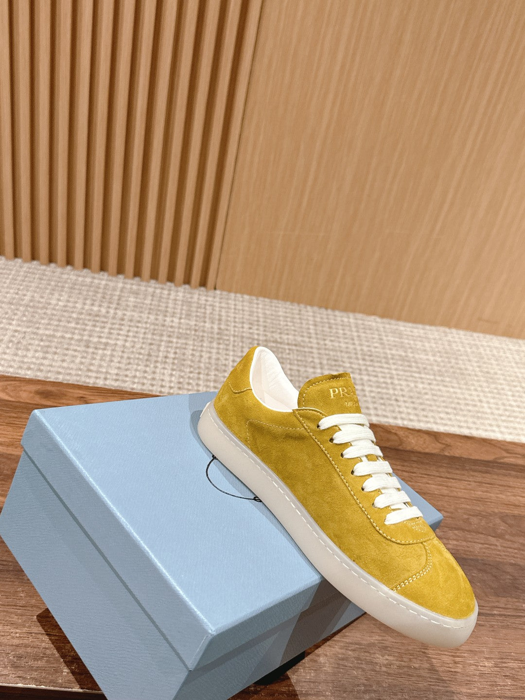 Prada New White Sneakers, Suede Yellow