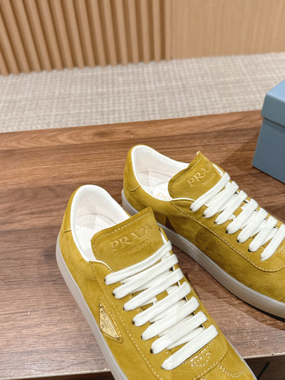 Prada New White Sneakers, Suede Yellow