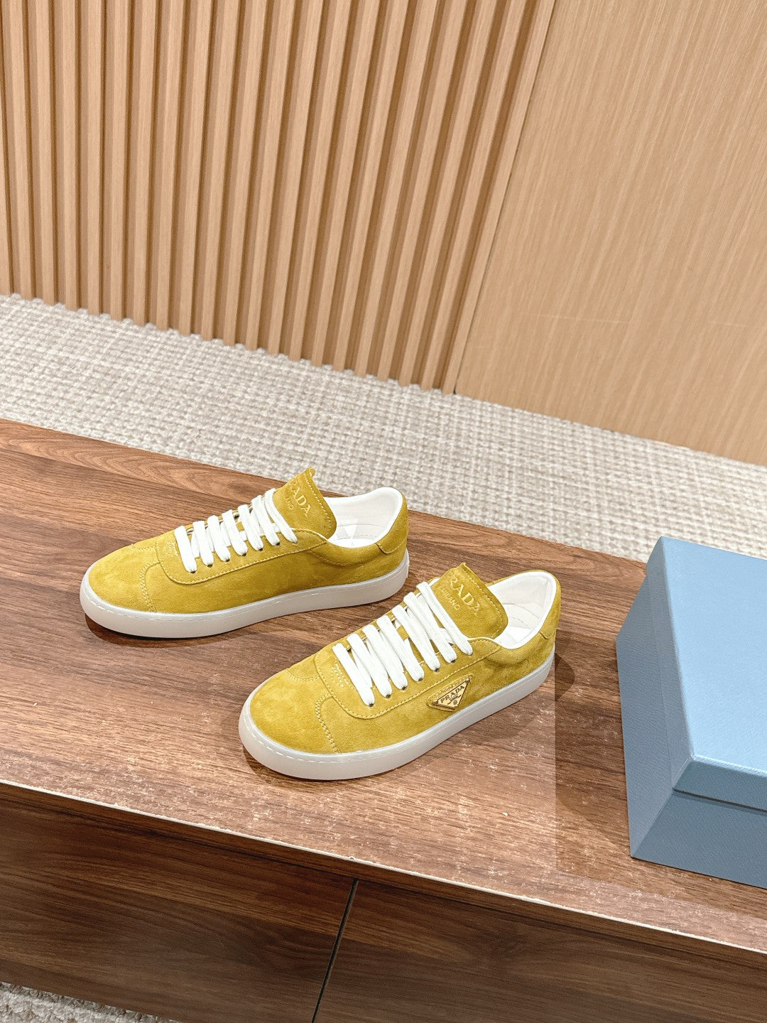 Prada New White Sneakers, Suede Yellow