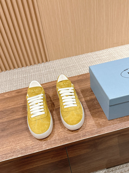 Prada New White Sneakers, Suede Yellow