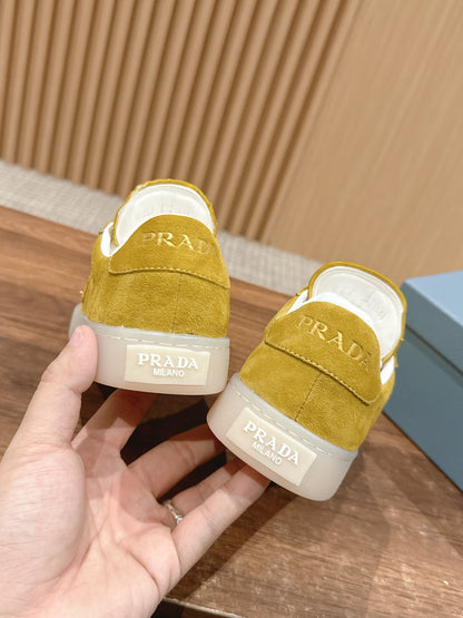 Prada New White Sneakers, Suede Yellow