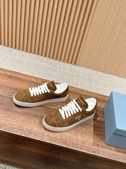 Prada New White Sneakers, Suede Brown