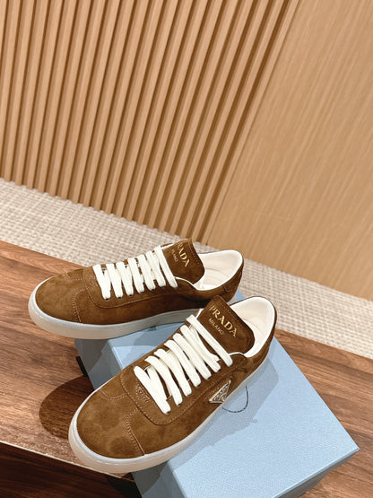 Prada New White Sneakers, Suede Brown
