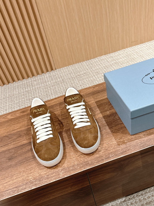 Prada New White Sneakers, Suede Brown