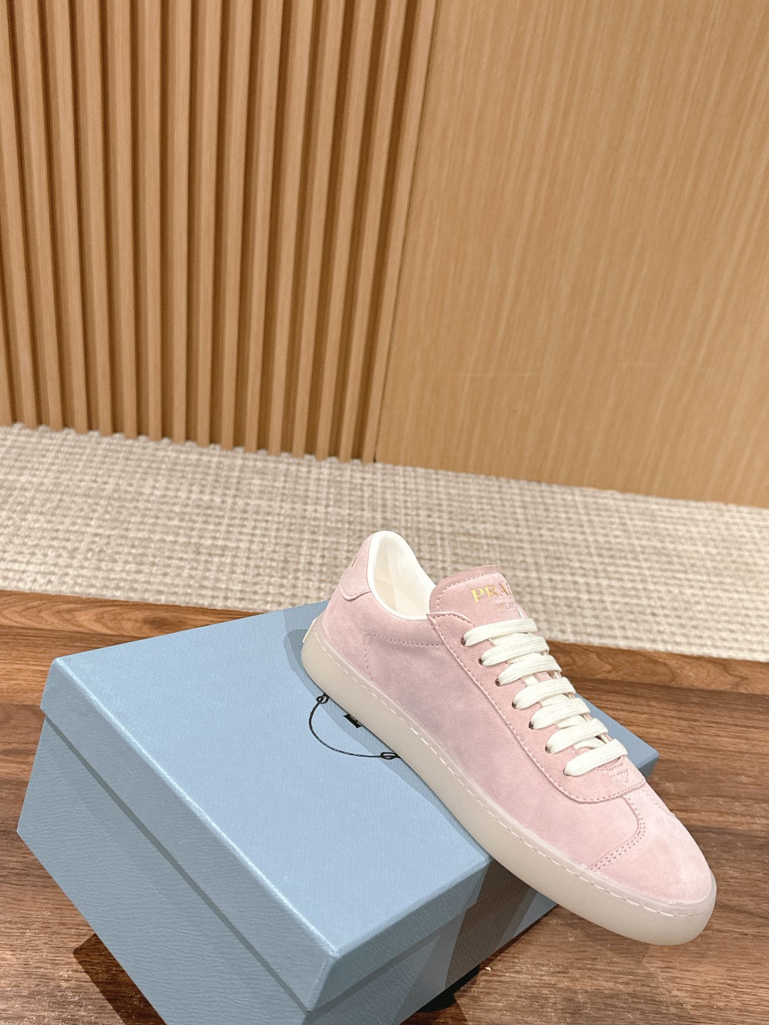 Prada New White Sneakers, Suede Pink