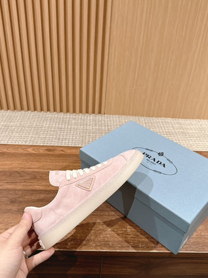 Prada New White Sneakers, Suede Pink