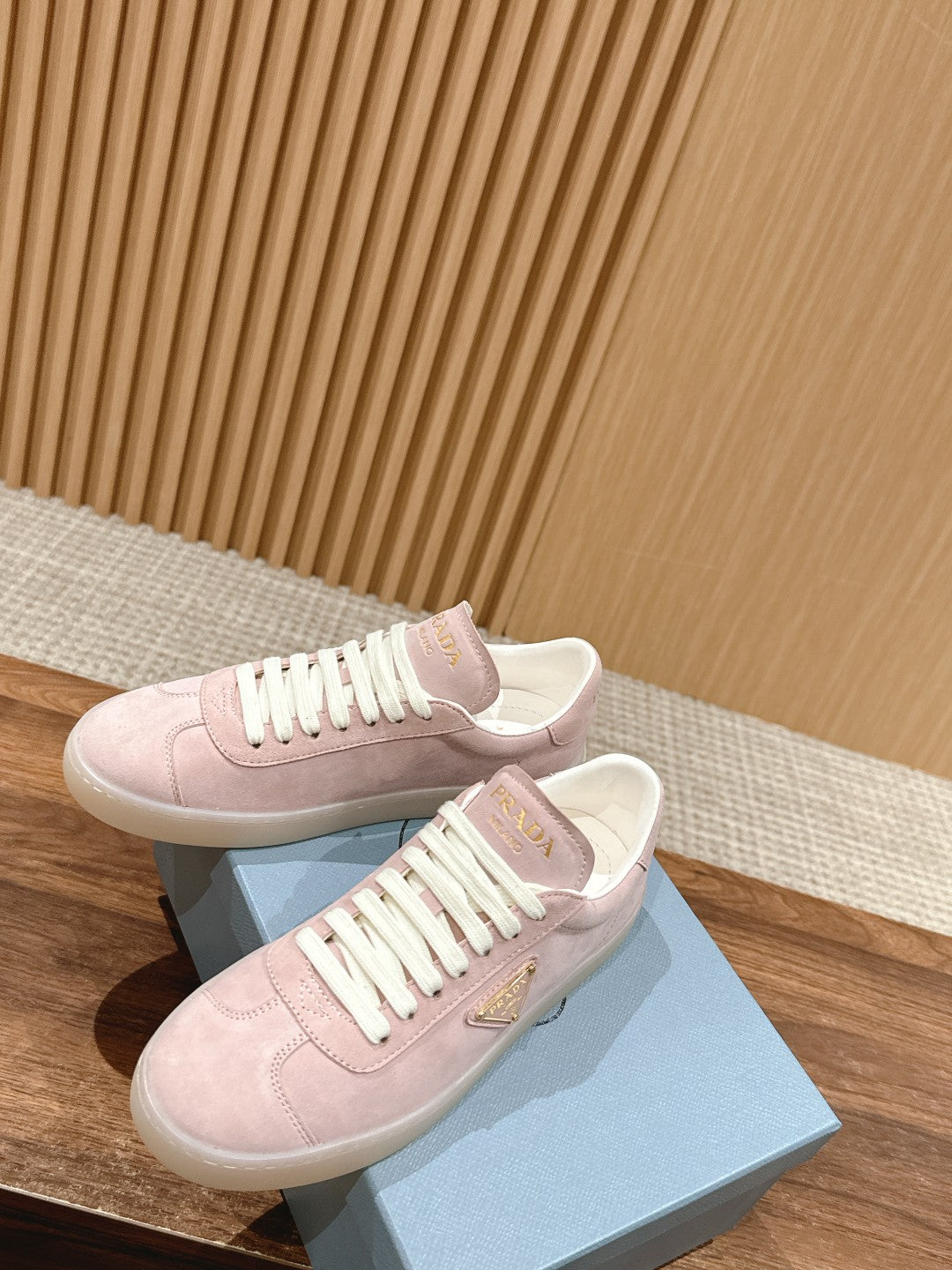 Prada New White Sneakers, Suede Pink