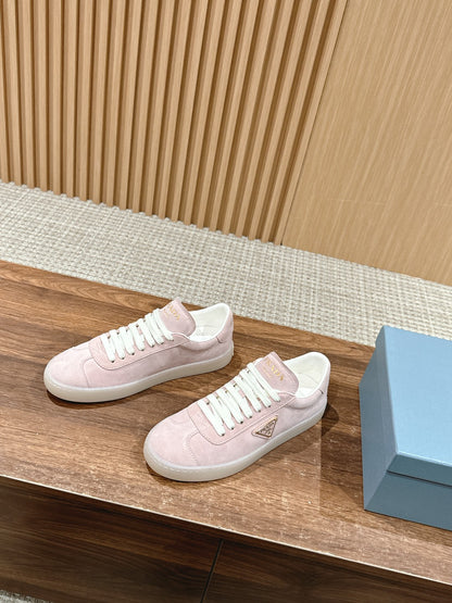 Prada New White Sneakers, Suede Pink