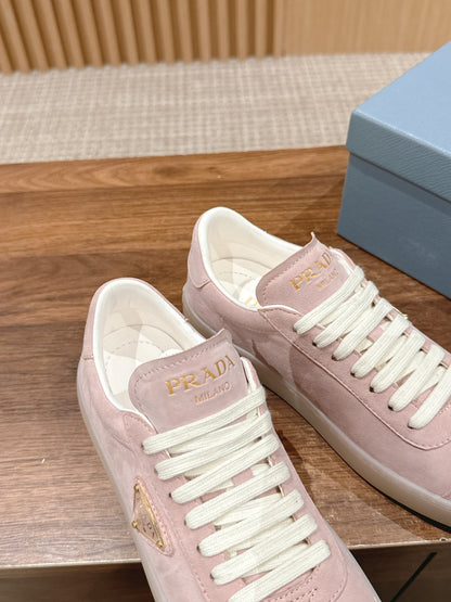 Prada New White Sneakers, Suede Pink