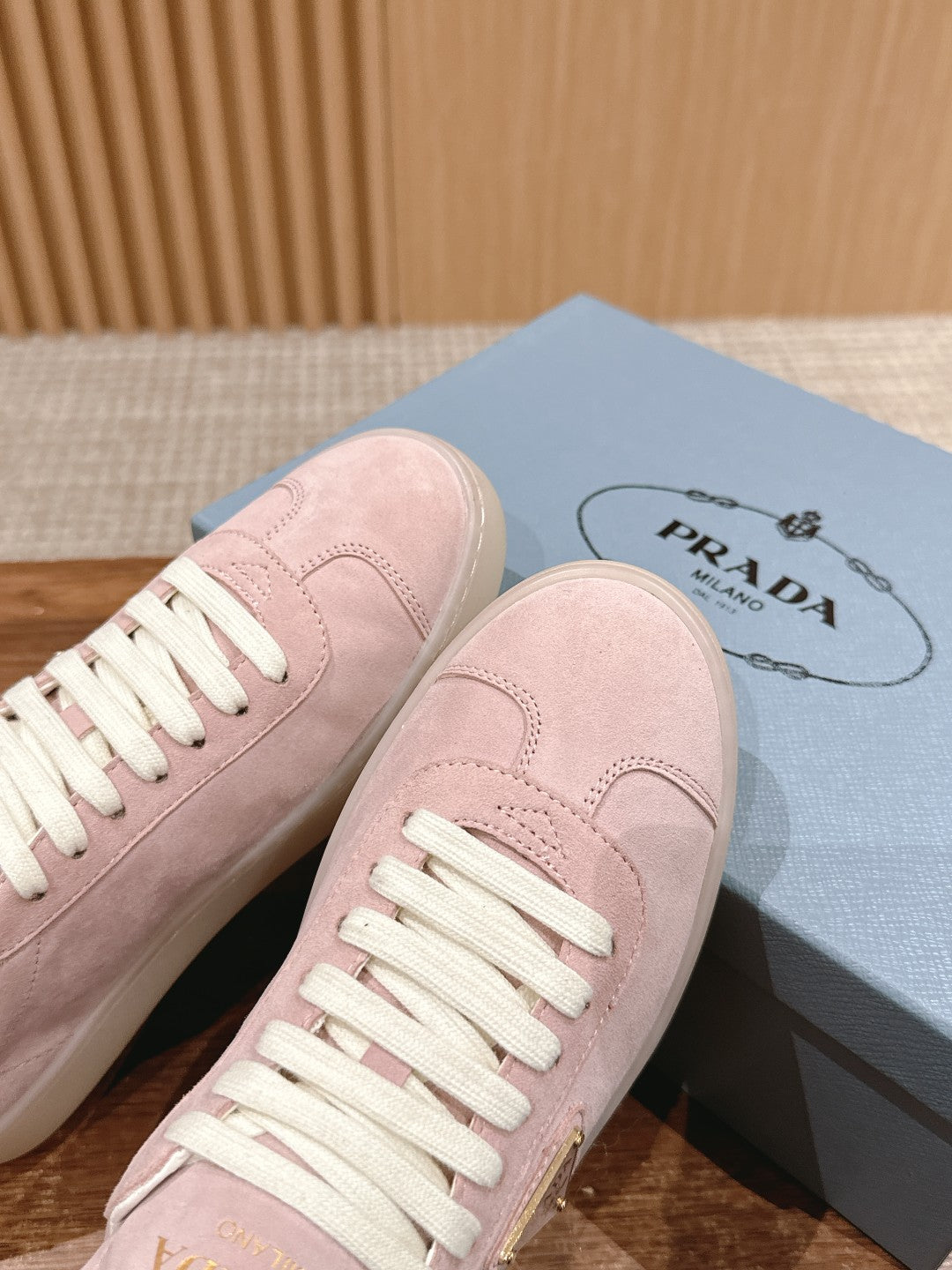 Prada New White Sneakers, Suede Pink