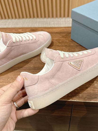 Prada New White Sneakers, Suede Pink