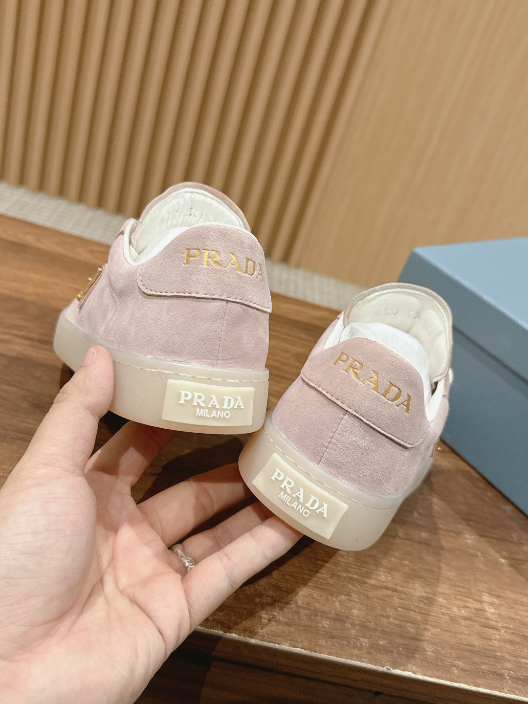 Prada New White Sneakers, Suede Pink