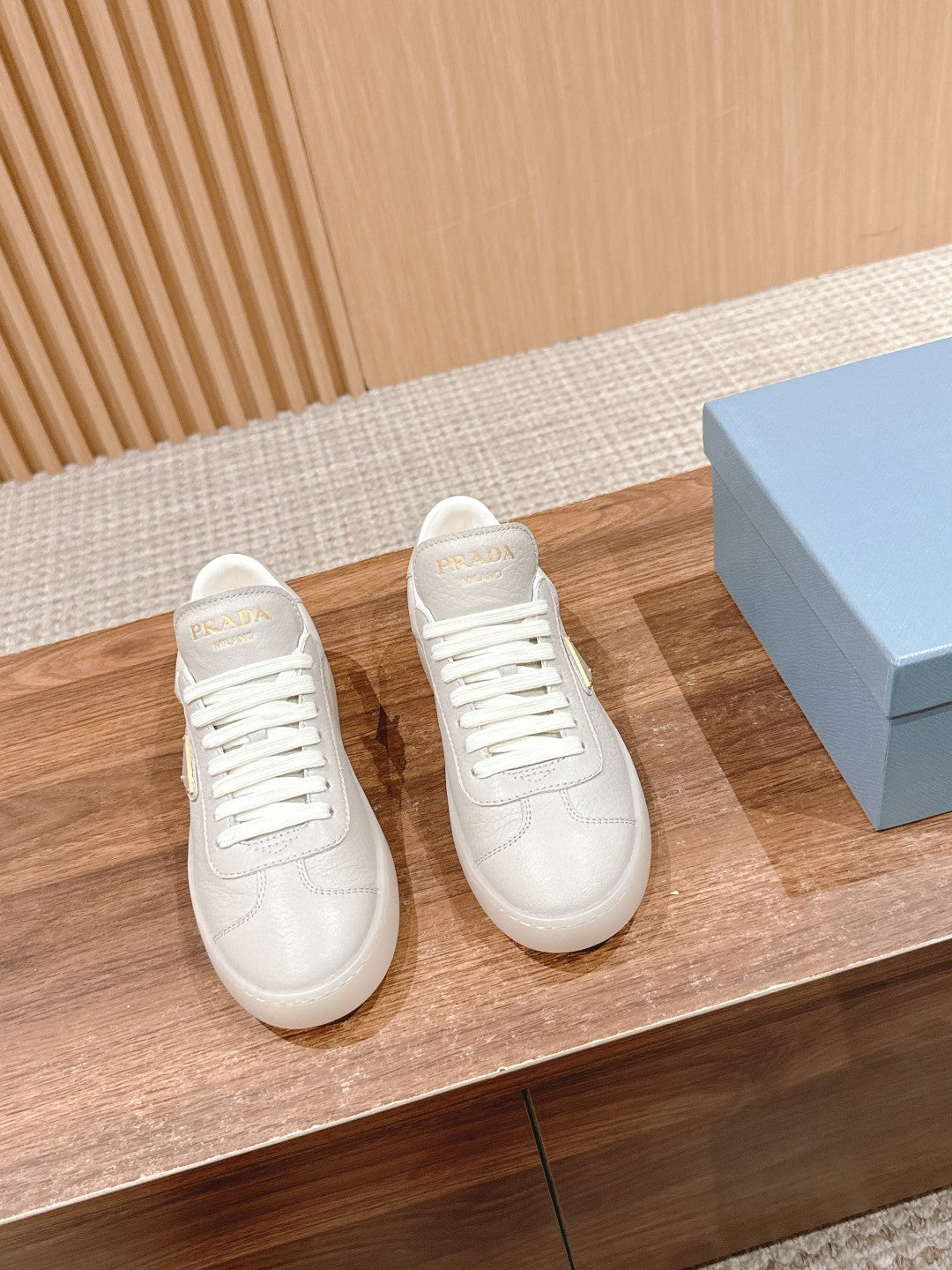Prada New White Sneakers, Beige