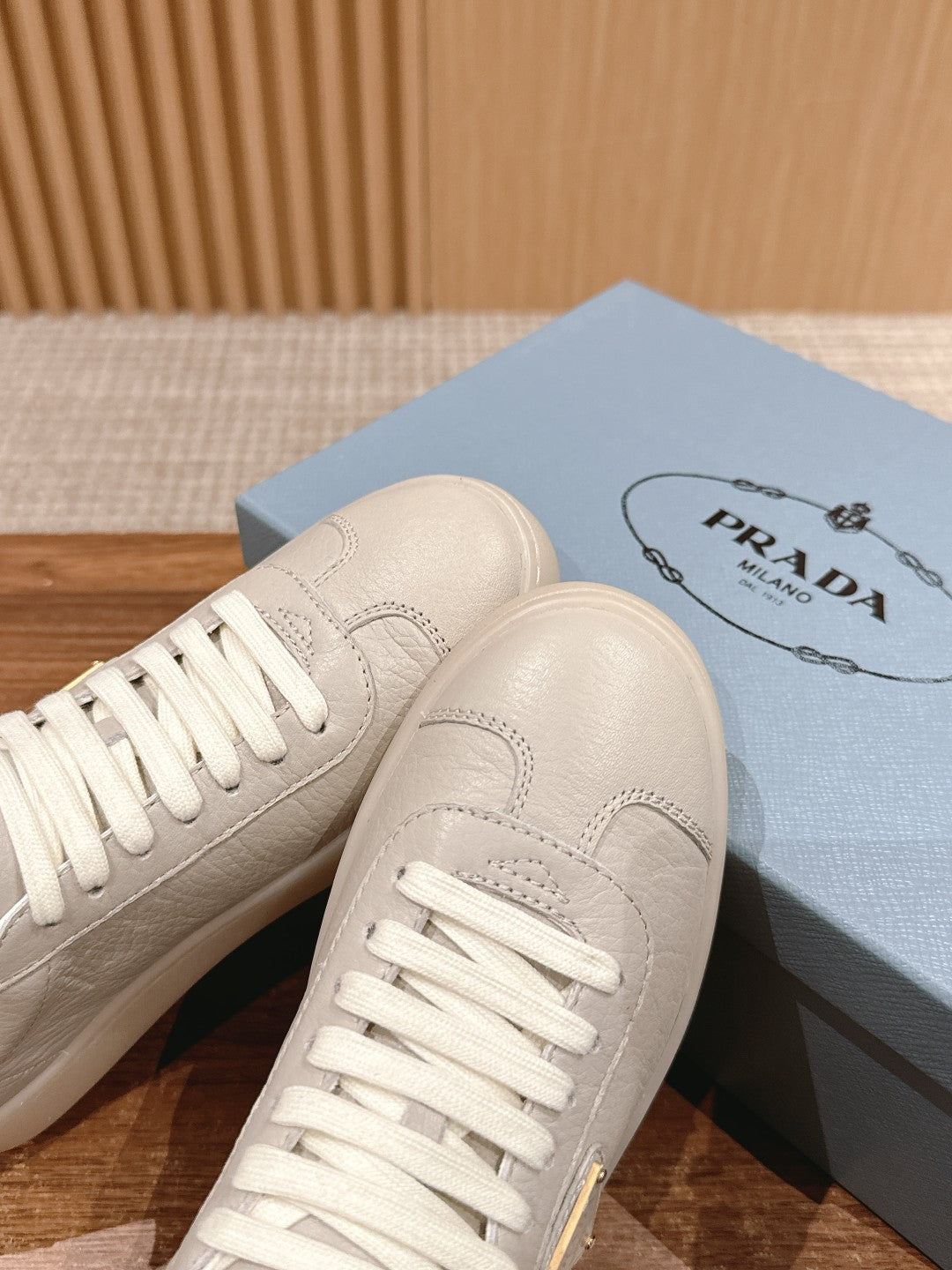 Prada New White Sneakers, Beige