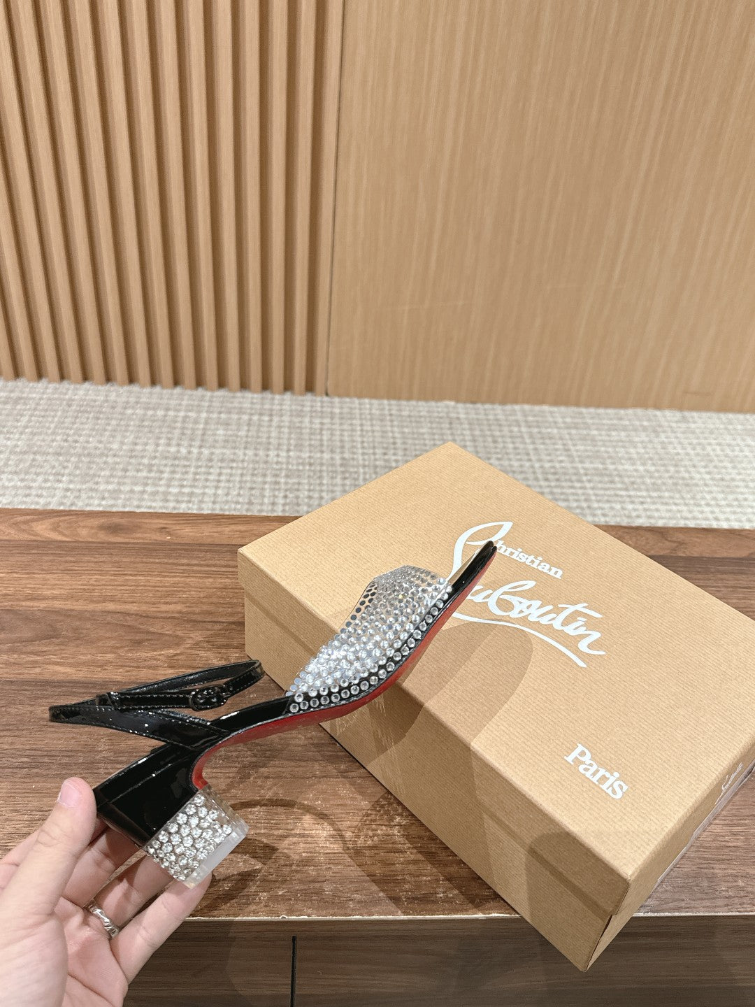 Christian Louboutin Crystal-Embellished Red-Sole Sandals, Black Open-toe