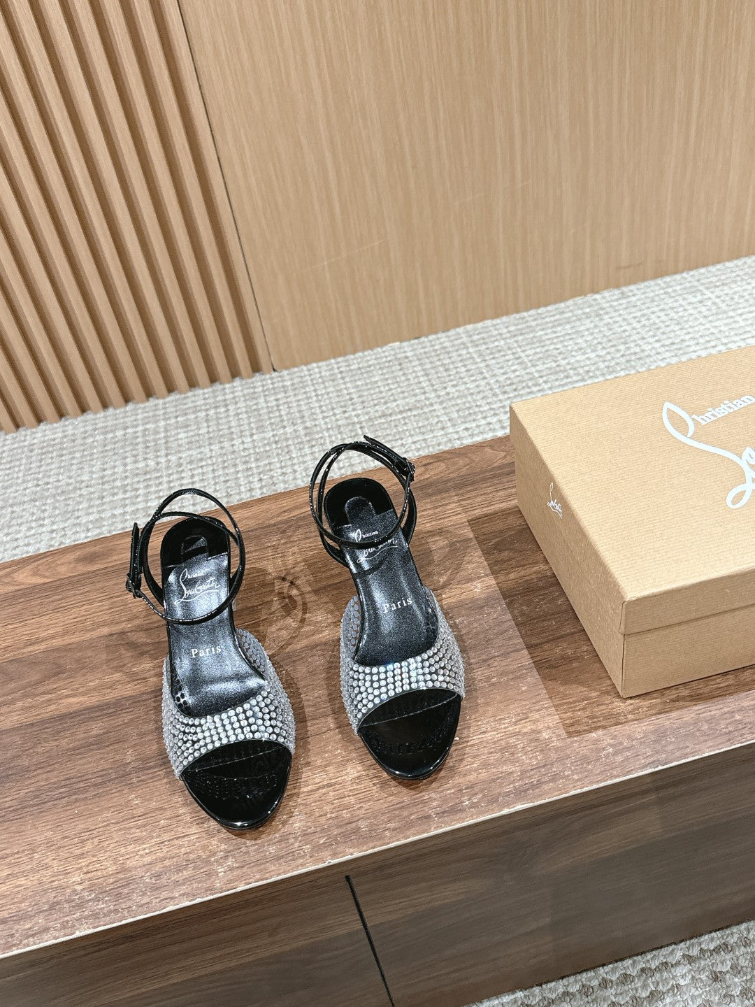 Christian Louboutin Crystal-Embellished Red-Sole Sandals, Black Open-toe