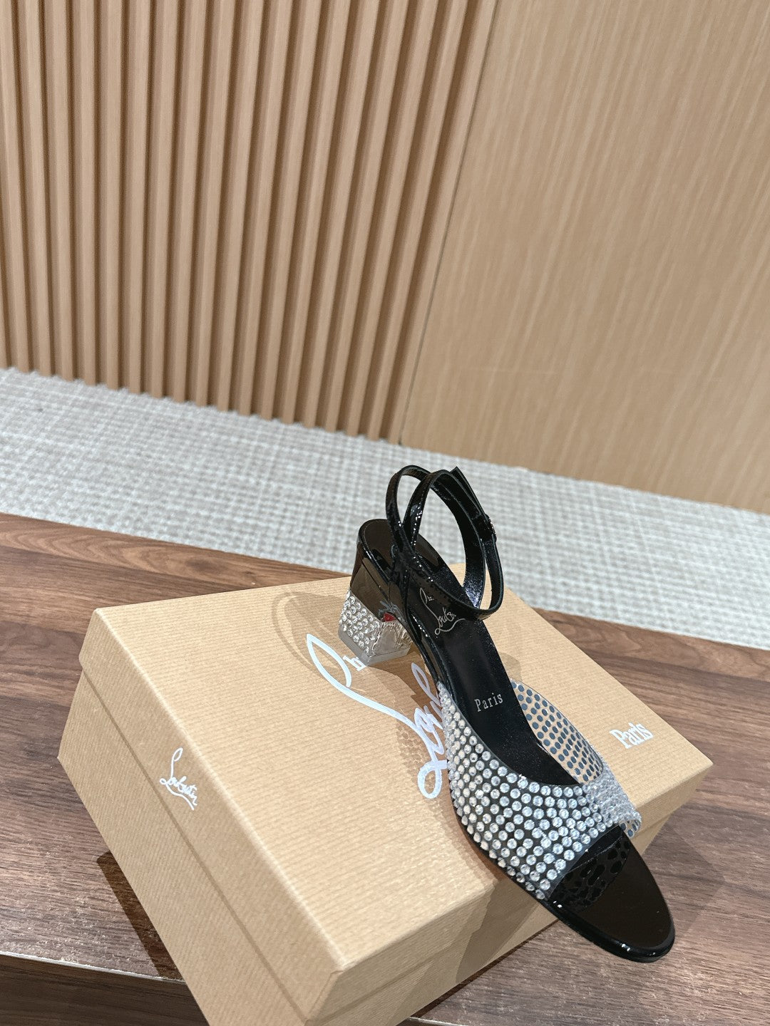 Christian Louboutin Crystal-Embellished Red-Sole Sandals, Black Open-toe