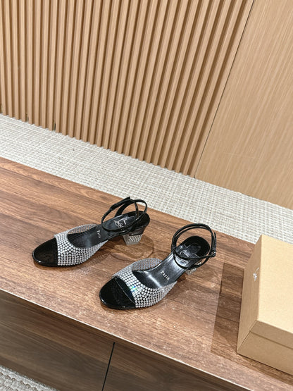 Christian Louboutin Crystal-Embellished Red-Sole Sandals, Black Open-toe