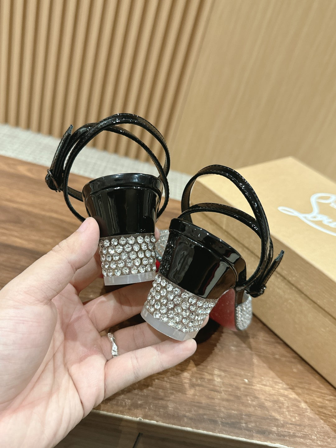 Christian Louboutin Crystal-Embellished Red-Sole Sandals, Black Open-toe