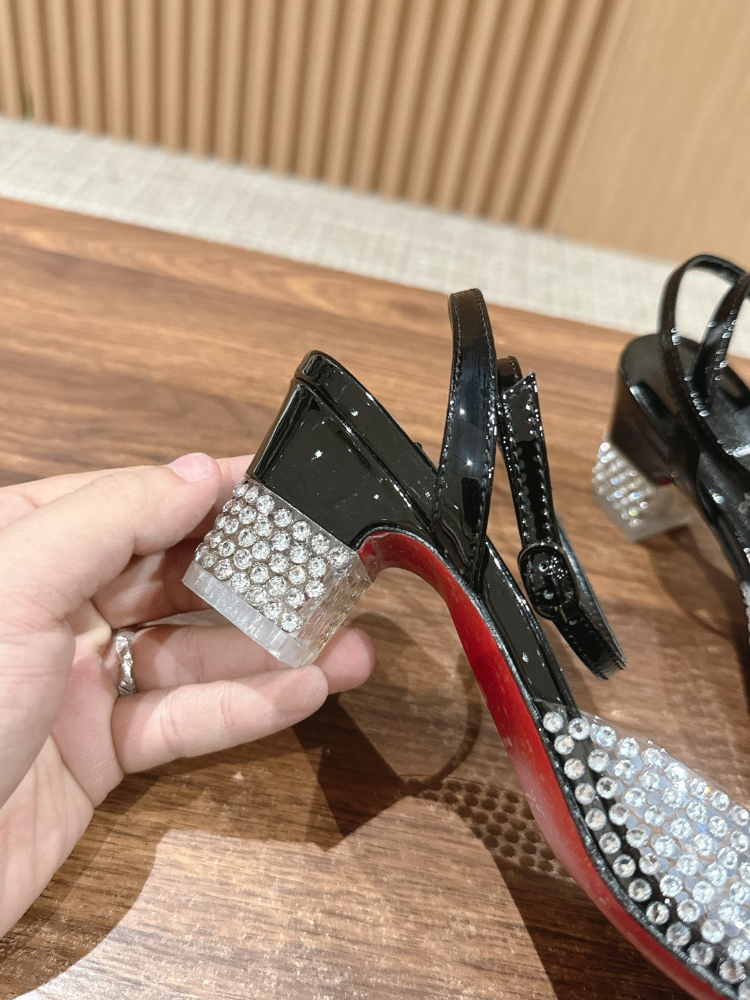 Christian Louboutin Crystal-Embellished Red-Sole Sandals, Black Open-toe