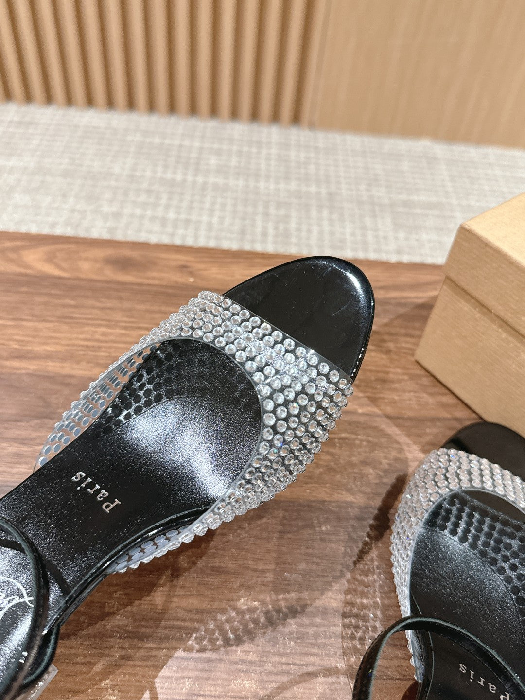 Christian Louboutin Crystal-Embellished Red-Sole Sandals, Black Open-toe