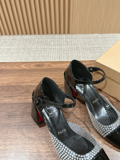 Christian Louboutin Crystal-Embellished Red-Sole Sandals, Black