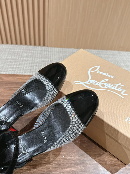 Christian Louboutin Crystal-Embellished Red-Sole Sandals, Black