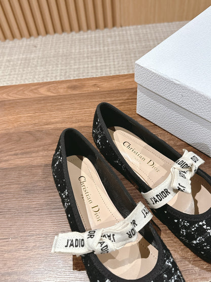 Dior Classic Ballet Flats Stretchy Lace, Black