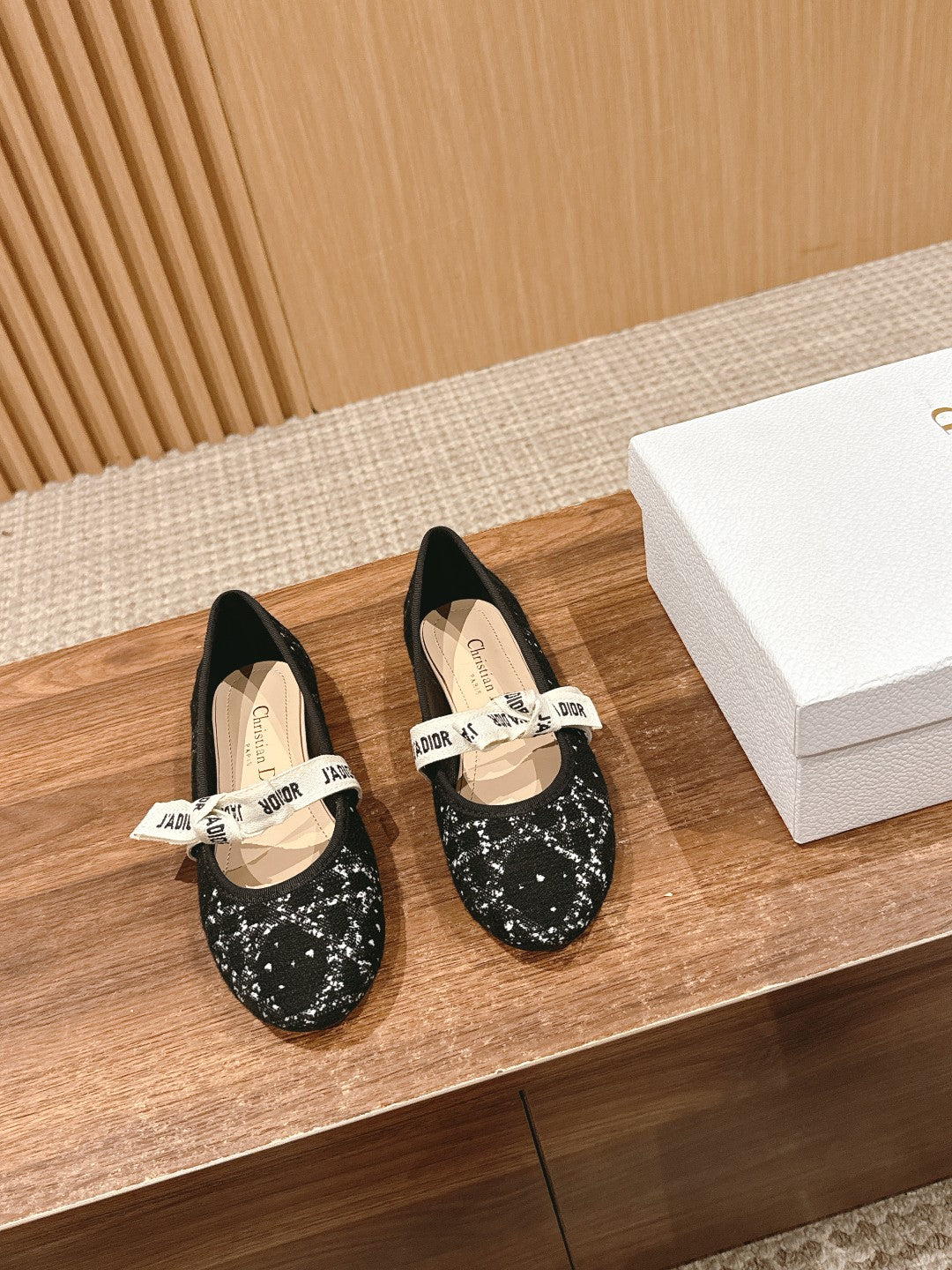 Dior Classic Ballet Flats Stretchy Lace, Black